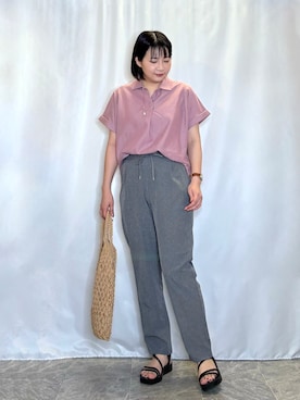 「SHOO・LA・RUE（シューラルー）のマクラメトートバッグ（トートバッグ、イエロー系）」を使った、ネリさん（レディース・162cm）の春コーディネート