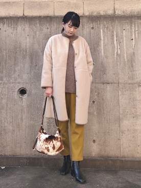 「DRESKIP（ドレスキップ）のアイテム（ノーカラーコート）」を使った、ネリさん（レディース・162cm）の冬コーディネート