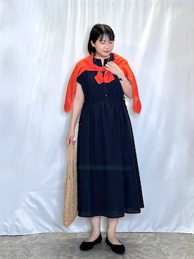 「SHOO・LA・RUE（シューラルー）の【ひんやり/洗濯機可/S-LL/選べる6色】サッと羽織るだけでこなれ見え マルチに使えるトッパーカーディガン（カーディガン/ボレロ、オレンジ系）」を使った、ネリさん（レディース・162cm）の春コーディネート