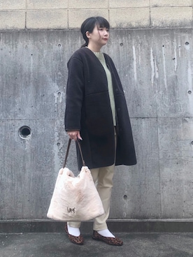 「DRESKIP（ドレスキップ）のアイテム（ノーカラーコート）」を使った、ネリさん（レディース・162cm）の冬コーディネート