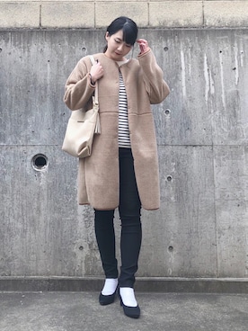 「スキニー」｜「アイテム（ノーカラーコート）」を使った、ネリさん（レディース・162cm）の冬コーディネート