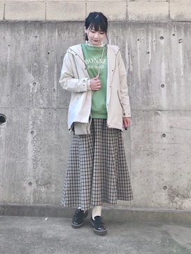 「チェック柄に恋してる」｜「アイテム（ブルゾン）」を使った、ネリさん（レディース・162cm）の春コーディネート