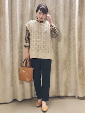 「SHOO・LA・RUE（シューラルー）の◆巾着付きイニシャルトート（トートバッグ）」を使った、ネリさん（レディース・162cm）の秋コーディネート