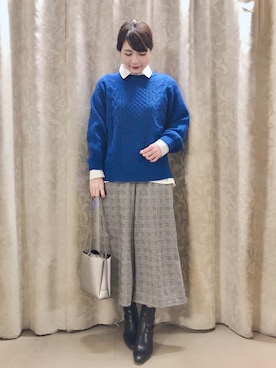 「グレンチェック」｜「アイテム（ブーツ）」を使った、ネリさん（レディース・162cm）の冬コーディネート