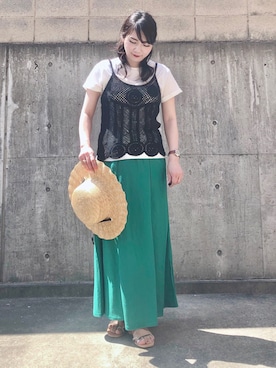 「DRESKIP（ドレスキップ）のアイテム（ハット）」を使った、ネリさん（レディース・162cm）の夏コーディネート
