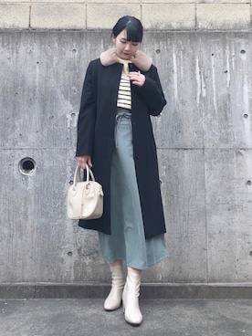 「DRESKIP（ドレスキップ）のアイテム（ノーカラーコート）」を使った、ネリさん（レディース・162cm）の冬コーディネート