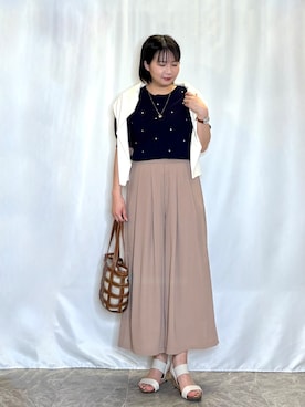 「SHOO・LA・RUE（シューラルー）の格子レイヤードトートバッグ（トートバッグ、イエロー系）」を使った、ネリさん（レディース・162cm）の春コーディネート