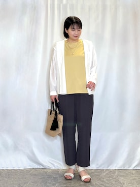 「Sunauna（スーナウーナ）の◆シフォンフレアスリーブトップス（Tシャツ/カットソー、ブルー系）」を使った、ネリさん（レディース・162cm）の春コーディネート