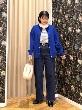 「SHOO・LA・RUE（シューラルー）の【セットアップ可/洗濯機可】軽やかに羽織れる スポンディッシュ ニットカーディガン（カーディガン/ボレロ、ブルー系）」を使った、ネリさん（レディース・163cm）の秋コーディネート