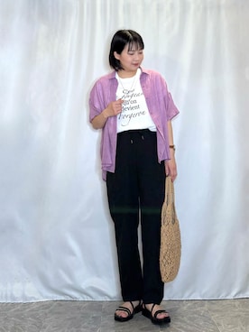 「SHOO・LA・RUE（シューラルー）のマクラメトートバッグ（トートバッグ、イエロー系）」を使った、ネリさん（レディース・162cm）の春コーディネート