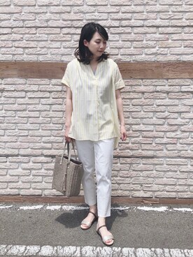 「SHOO・LA・RUE（シューラルー）の◆配色ストラップフラットサンダル（サンダル）」を使った、ネリさん（レディース・162cm）の夏コーディネート