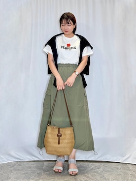 「PEANUTS（ピーナッツ）のアイテム」を使った、ネリさん（レディース・162cm）の夏コーディネート