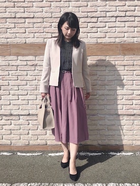 「くすみピンク」｜「アイテム（ノーカラージャケット）」を使った、ネリさん（レディース・162cm）の秋コーディネート
