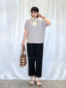 「SHOO・LA・RUE（シューラルー）の【ひんやり/UV/SS-3L/セットアップ可】さらさらぷるん イージーテーパードパンツ（その他パンツ、ブラック系）」を使った、ネリさん（レディース・162cm）の春コーディネート