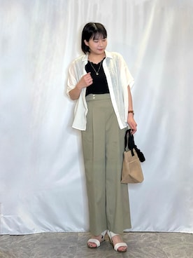「SHOO・LA・RUE（シューラルー）のジュートランチトートバッグ（トートバッグ、ブラック系）」を使った、ネリさん（レディース・162cm）の春コーディネート