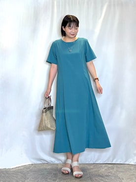 「SHOO・LA・RUE（シューラルー）の【S-LL/洗濯機可/セットアップ可】軽凛(かろりん) ひんやり切替ワンピース（ワンピース、ブルー系）」を使った、ネリさん（レディース・162cm）の夏コーディネート