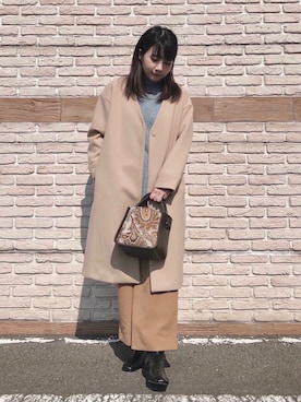 「DRESKIP（ドレスキップ）のアイテム（ノーカラーコート）」を使った、ネリさん（レディース・162cm）の冬コーディネート