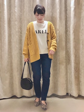 「ケーブルニット」｜「アイテム（スウェット）」を使った、ネリさん（レディース・162cm）の秋コーディネート