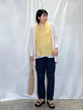 「SHOO・LA・RUE（シューラルー）の【ひんやり/洗濯機可/S-LL】着る方がすっきり見えに マルチに使えるミドルトッパーカーディガン（カーディガン/ボレロ、ベージュ系）」を使った、ネリさん（レディース・162cm）の春コーディネート