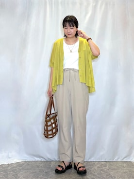 「SHOO・LA・RUE（シューラルー）の格子レイヤードトートバッグ（トートバッグ、イエロー系）」を使った、ネリさん（レディース・162cm）の春コーディネート