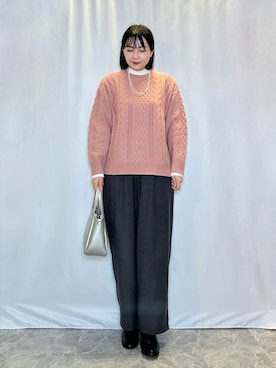 「ケーブルニット」｜「アイテム（アクセサリー）」を使った、ネリさん（レディース・162cm）の秋コーディネート