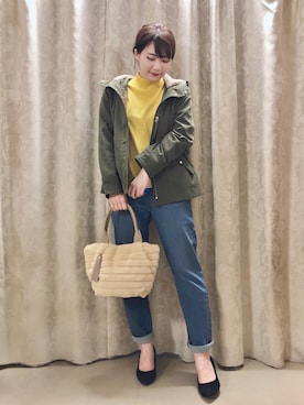 「テーパードデニム」｜「アイテム（ブルゾン）」を使った、ネリさん（レディース・162cm）の秋コーディネート