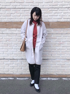 「DRESKIP（ドレスキップ）のアイテム（ノーカラーコート）」を使った、ネリさん（レディース・162cm）の秋コーディネート