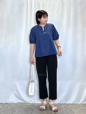 「SHOO・LA・RUE（シューラルー）の【ひんやり/UV/SS-3L/セットアップ可】さらさらぷるん イージーテーパードパンツ（その他パンツ、ブラック系）」を使った、ネリさん（レディース・162cm）の春コーディネート