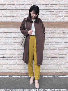「DRESKIP（ドレスキップ）のアイテム（ノーカラーコート）」を使った、ネリさん（レディース・162cm）の秋コーディネート
