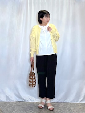 「SHOO・LA・RUE（シューラルー）の【ひんやり/UV/SS-3L/セットアップ可】さらさらぷるん イージーテーパードパンツ（その他パンツ、ブラック系）」を使った、ネリさん（レディース・162cm）の春コーディネート