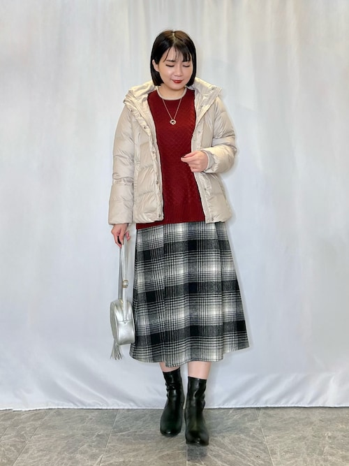 セール】【S-LL】見た目もあったか シャギー調チェックフレアスカート