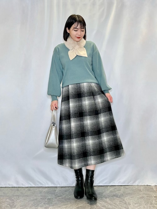 セール】【S-LL】見た目もあったか シャギー調チェックフレアスカート