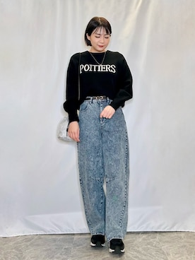 「ロゴニット」｜「アイテム（アクセサリー）」を使った、ネリさん（レディース・162cm）の冬コーディネート