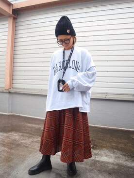 THE NORTH FACEのアイテムを使った「チェックスカート」の人気