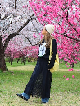 「しまむら（シマムラ）のアイテム（帽子）」を使った、non0910さん（レディース・158cm）の春コーディネート