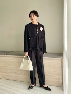 「アイテム（ノーカラージャケット）」を使った、山田（yamada）さん（レディース・151cm）の冬コーディネート