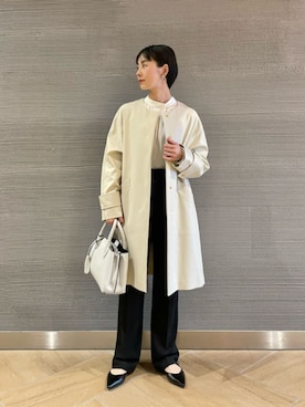 「green label relaxing（グリーンレーベルリラクシング）のアイテム（ノーカラーコート）」を使った、山田（yamada）さん（レディース・151cm）の春コーディネート