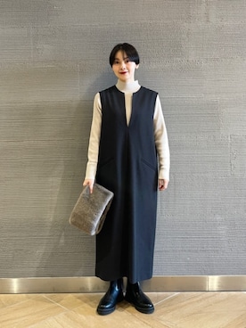 「アイテム（ジャンパースカート）」を使った、山田（yamada）さん（レディース・151cm）の冬コーディネート