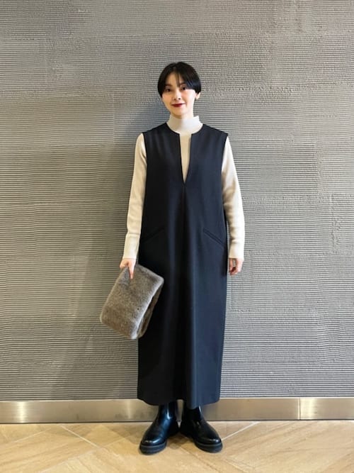 セール】［size SHORTあり］カルゼ キーネック ジャンパースカート