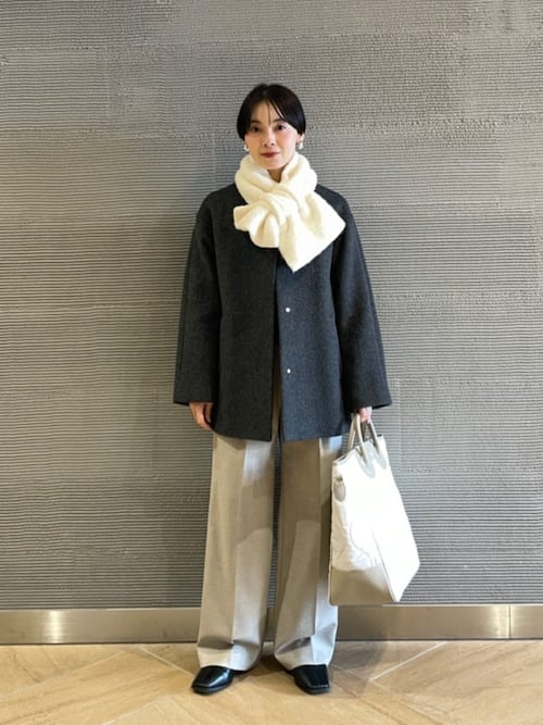 size SHORTあり］アンゴラビーバー ノーカラー ミドル コート（ノー