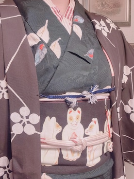 「アイテム（和装小物）」を使った、Lemieさん（レディース・165cm）の秋コーディネート