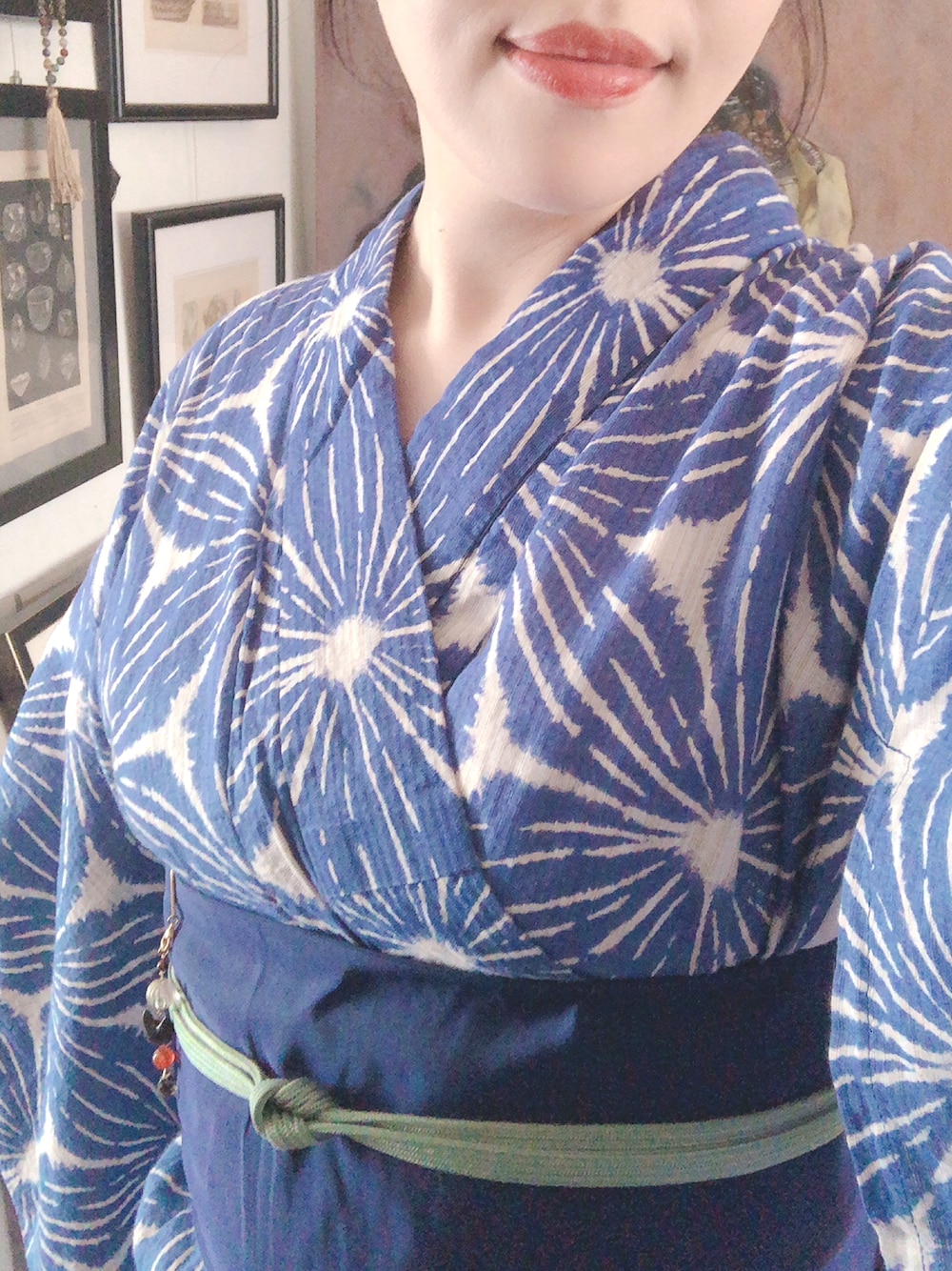 「お出かけコーデ、浴衣、和装、夏コーデ、高身長女子、ブルベ冬、骨格ストレート、大人カジュアル、散歩」｜「SOUBIENのアイテム（浴衣、ブルー系）」を使った、Lemieさん（骨格ストレート・レディース・165cm）の夏コーディネートの1枚目の写真