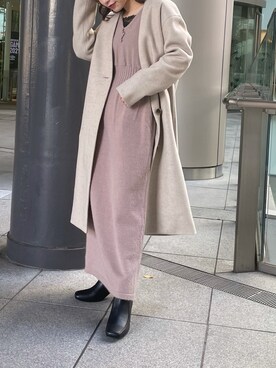 「FREE'S MART（フリーズマート）のアイテム（ノーカラーコート）」を使った、YUURIさん（レディース・146cm）の秋コーディネート