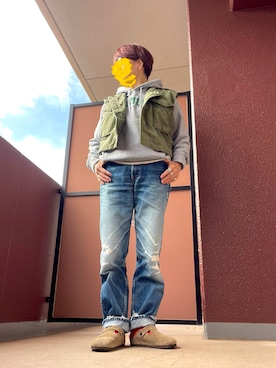 「アイテム（ミリタリージャケット）」を使った、きんぎょさん（レディース・158cm）の秋コーディネート