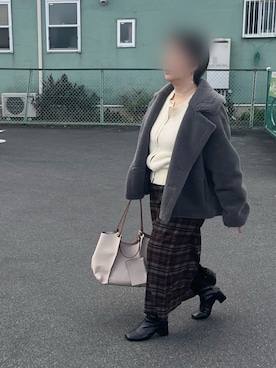 「アイテム（ジャケット/アウター、グレー系）」を使った、haさん（レディース・152cm）の冬コーディネート