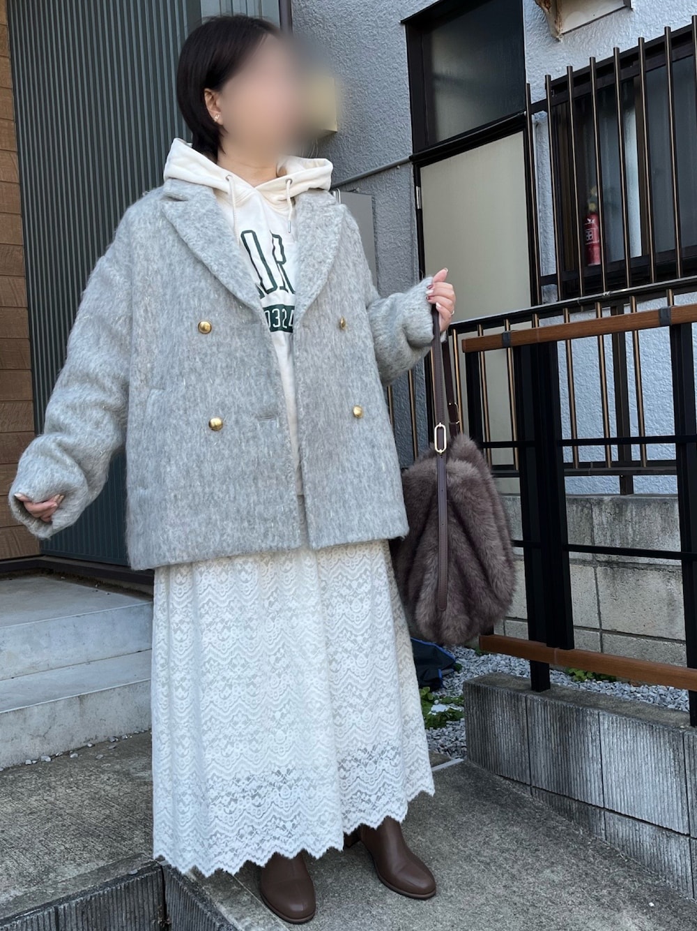 EMMA ラメシャギースライバーコート グレー ピーコート 新品 EMMA ラメ