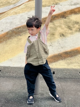 「真夏のアクティブスタイル」｜「アイテム（チノパンツ）」を使った、なな✿こうさん（キッズ・110cm）の夏コーディネート