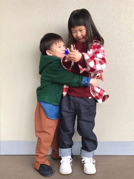 「アイテム（その他パンツ、ブラウン系）」を使った、なな✿こうさん（キッズ・110cm）の冬コーディネート