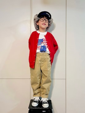 「アイテム（キャップ）」を使った、なな✿こうさん（キッズ・129cm）の秋コーディネート