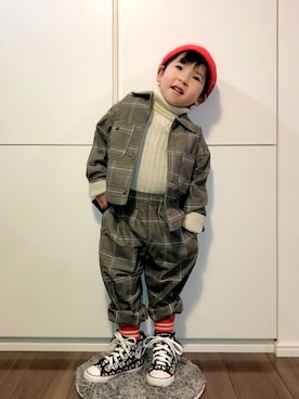 「靴下チラ見せ」｜「アイテム（ジャケット/アウター）」を使った、なな✿こうさん（キッズ・100cm）の冬コーディネート